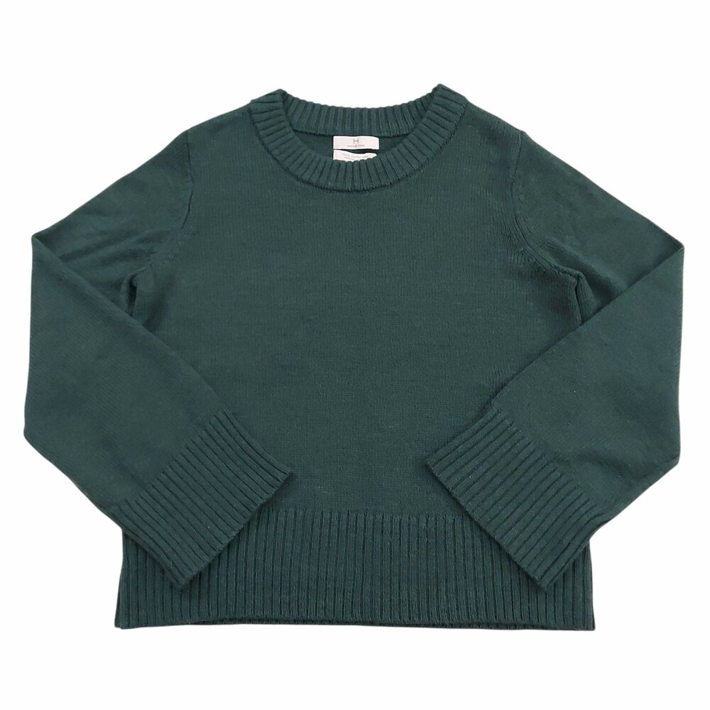 Halston Extrafine Merino Wool Sweater Womens Medium Green Crew Neck Soft Office